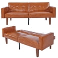 thumbnail image 1 of MIKIBAMA 68.Inch Brown 2 Seat PU Leather Mid Century Modern Convertible Futon Sofa Bed Tufted Split Back With Solid Wood Legs for Small Spaces, 1 of 5