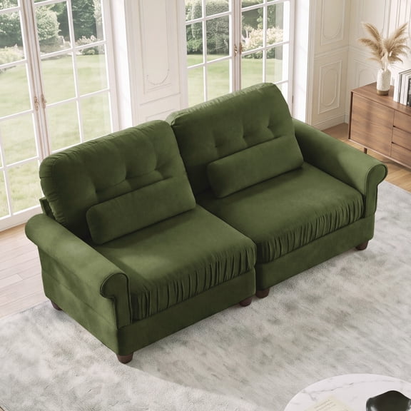 MIKIBAMA 69.2" Modern Farmhouse Chenille Loveseat, 2 Seater Upholstered Sofa with Rolled Arms, Tufted Back and Solid Wood Legs,Green
