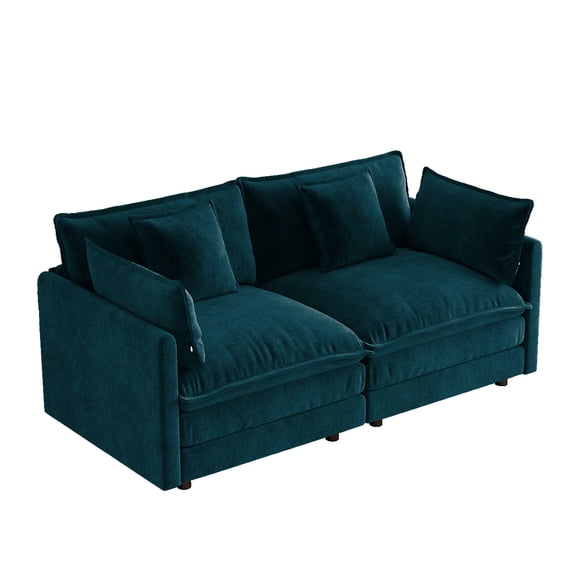 MIKIBAMA 70.8" Blue Chenille L-Shaped Loveseat Sofa, 2-Seat Deep Seat Couch for Small Space