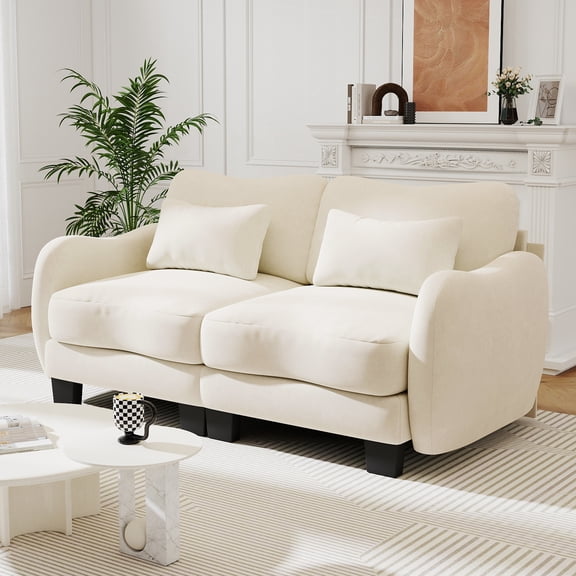 MIKIBAMA 71 Inch Beige 2 Seat Chenille Modular Sectional Sofa Cloud Design Deep Seat for Small Spaces