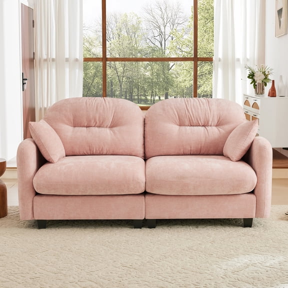 MIKIBAMA 74" Chenille Cloud Loveseat Sofa, 2-Seat Modular Sectional Couch for Living Room, Pink
