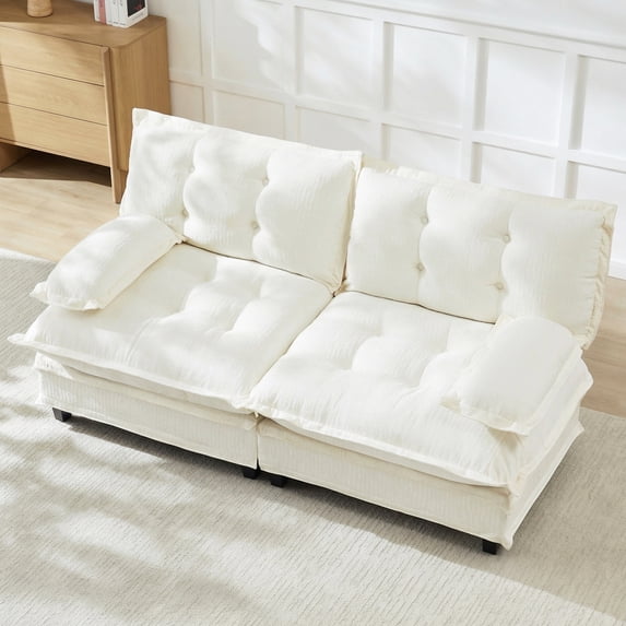 MIKIBAMA 77" Beige Loveseat Chenille Modular Sectional Sofa Cloud Design Button Seat Cushions Solid Wood Frame for Living Room,2-Seat