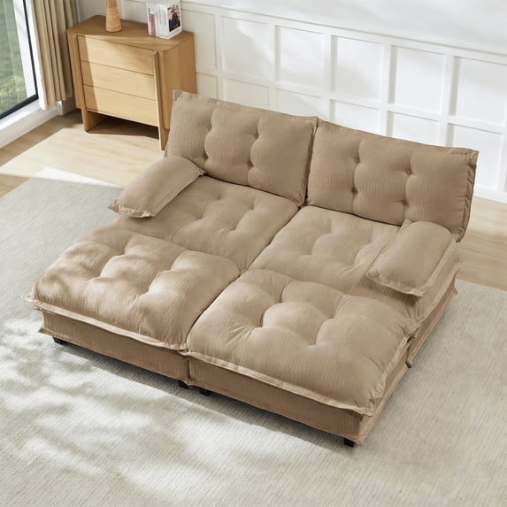 MIKIBAMA 77" Light Coffee U Shaped Chenille Modular Sectional Sofa Cloud Design Button Seat Cushions With Movable Ottomans Solid Wood Frame for Living Room,2-Seat