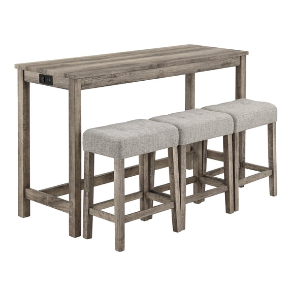 MIKIBAMA Modern Brown MDF Bar Table Set with Power Outlet, 4-piece Dining Set