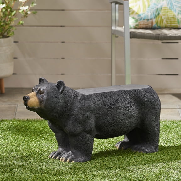 MIKIBAMA Bear Bench, Concrete Outdoor Bench, Outdoor Bench, Matte Black + Black
