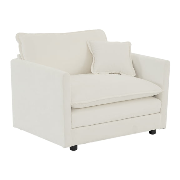 MIKIBAMA Beige Chenille Single Seat for Living Room Comfy Sofa with Square Arms