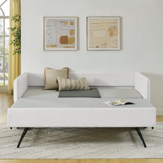 MIKIBAMA Beige Boucle Upholstered Twin Daybed with Trundle