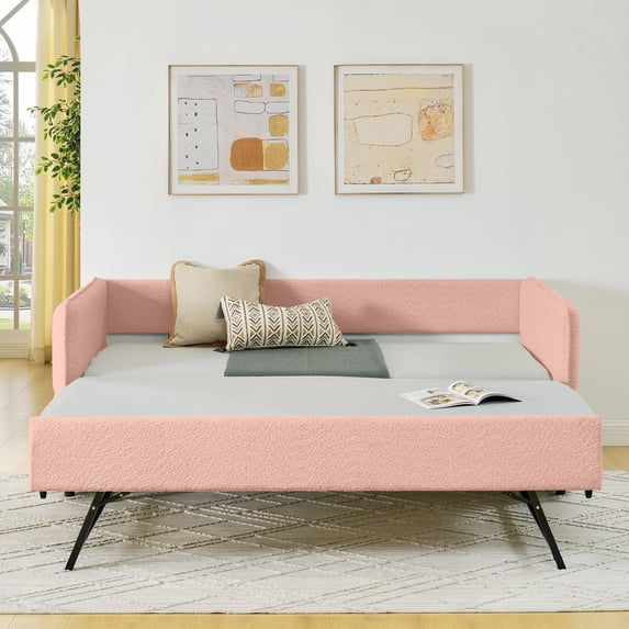 MIKIBAMA Boucle Fabric Twin Size Daybed With Trundle Upholstered Tufted Sofa Bed 83"x43"x29.5"