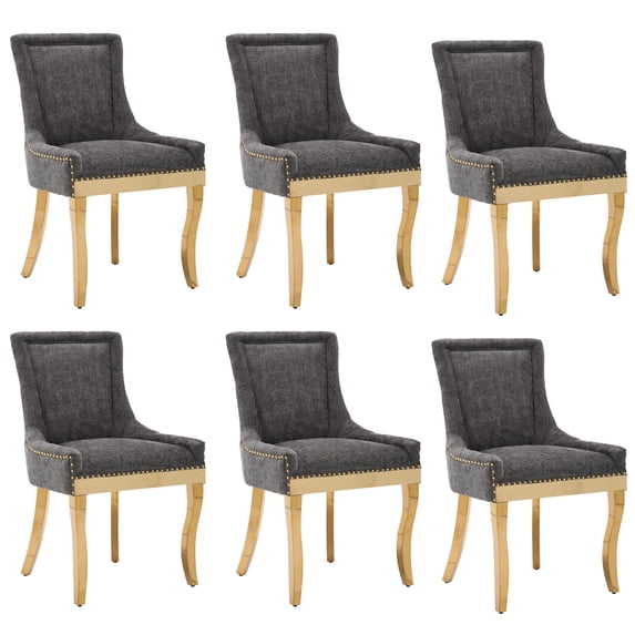 MIKIBAMA Modern Chenille Dining Chairs, Gray, Set of 6
