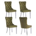 thumbnail image 1 of MIKIBAMA High-End Tufted Velvet Dining Chair Set of 4, Solid Wood with Chrome Stainless Steel Legs and Nailhead Trim, Olive Green Chrome, 1 of 9