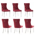 thumbnail image 1 of MIKIBAMA High-End Tufted Velvet Dining Chair Set of 6, Solid Wood with Chrome Stainless Steel Legs and Nailhead Trim, Wine Red Chrome, 1 of 9