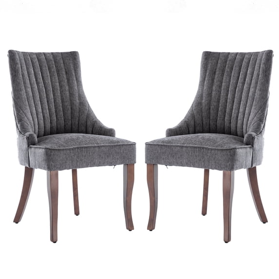MIKIBAMA Linen Channel Tufted Kitchen Dining Chairs Set of 2 with Solid Wood Legs