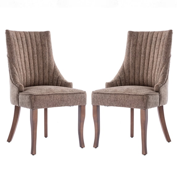 MIKIBAMA Linen Channel Tufted Kitchen Dining Chairs Set of 2 with Solid Wood Legs