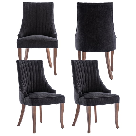 MIKIBAMA Tufted Linen Dining Chairs with Wood Legs, Set of 4