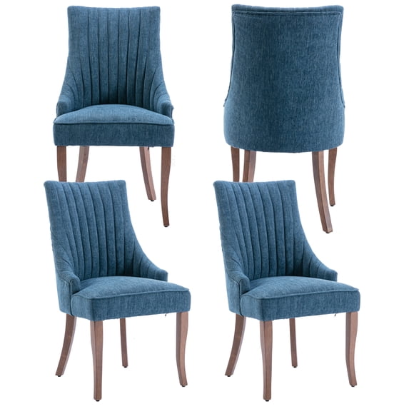 MIKIBAMA Linen Channel Tufted Kitchen Dining Chairs Set of 4 with Solid Wood Legs