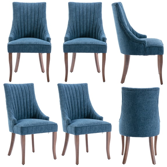 MIKIBAMA Linen Channel Tufted Kitchen Dining Chairs Set of 6 with Solid Wood Legs