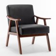 thumbnail image 1 of MIKIBAMA Mid-Century Modern Chair with Solid Wood Frame, Accent Chair Extra-Thick Backrest, Black PU, 1 of 10