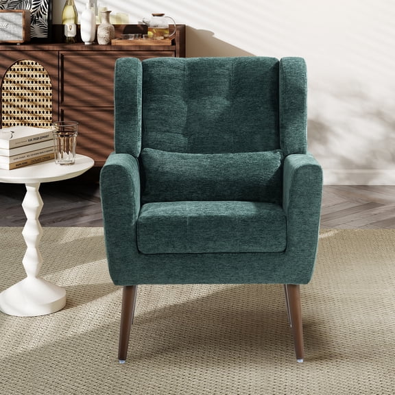 MIKIBAMA Blackish Green Chenille Tufted Side Wingback Accent Chair