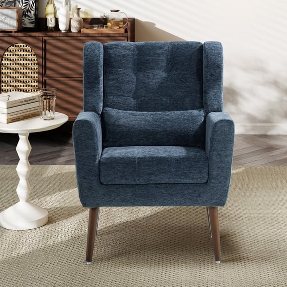MIKIBAMA Dark Blue Chenille Tufted Side Wingback Accent Chair