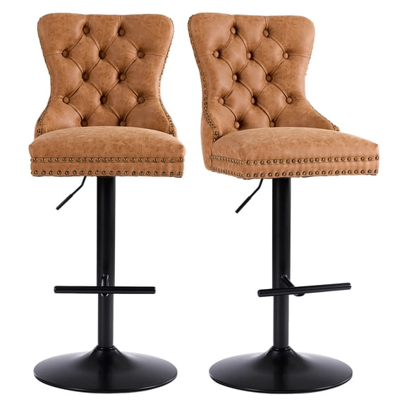 MIKIBAMA Modern Bar Stools PU Swivel Barstools Adjusatble Seat Height from 26-33 Inch, Set of 2