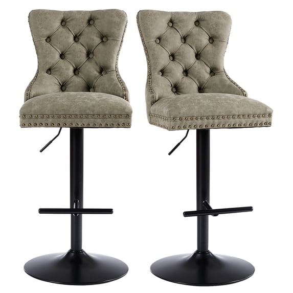 MIKIBAMA Modern Bar Stools PU Swivel Barstools Adjusatble Seat Height from 26-33 Inch, Set of 2