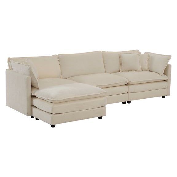 MIKIBAMA Light Coffee Chenille Modular Sectional Sofa for Living Room, L Shaped Couch Set, 3-Seater with Movable Ottoman