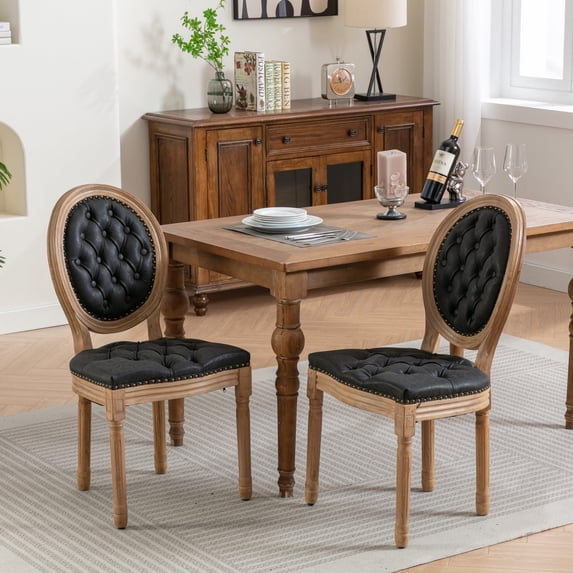 MIKIBAMA Upholstered Dining Chairs with Nailhead Trim, Black PU, Set of 2