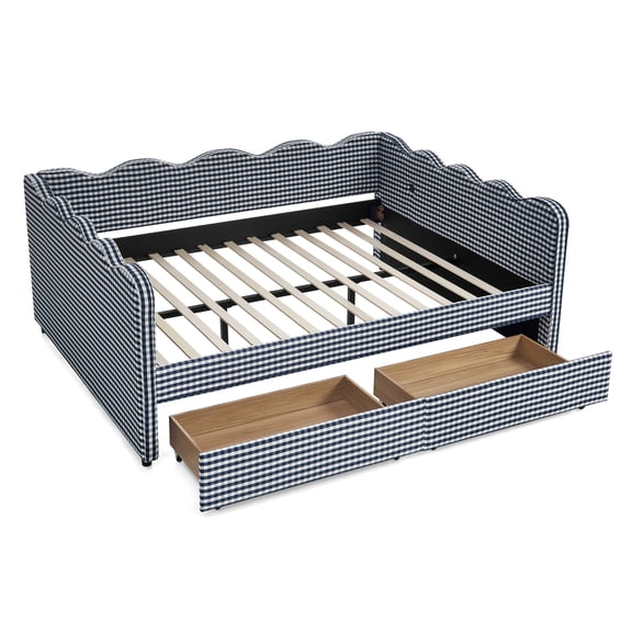 MIKIBAMA Navy Linen Queen Size Daybed with 2 Storage Drawers and USB Port