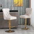 thumbnail image 1 of MIKIBAMA Set of 2 Beige Tufted Velvet Swivel Bar Stools, Adjustable 27-35 Inch Height Gold Leg Barstools with Back for Kitchen Island, 1 of 7