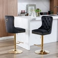 thumbnail image 1 of MIKIBAMA Set of 2 Black Tufted Velvet Swivel Bar Stools, Adjustable 27-35 Inch Height Gold Leg Barstools with Back for Kitchen Island, 1 of 8