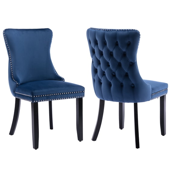 MIKIBAMA Set of 2 Blue Tufted Velvet Dining Chairs Solid Wood Frame for Dining Room