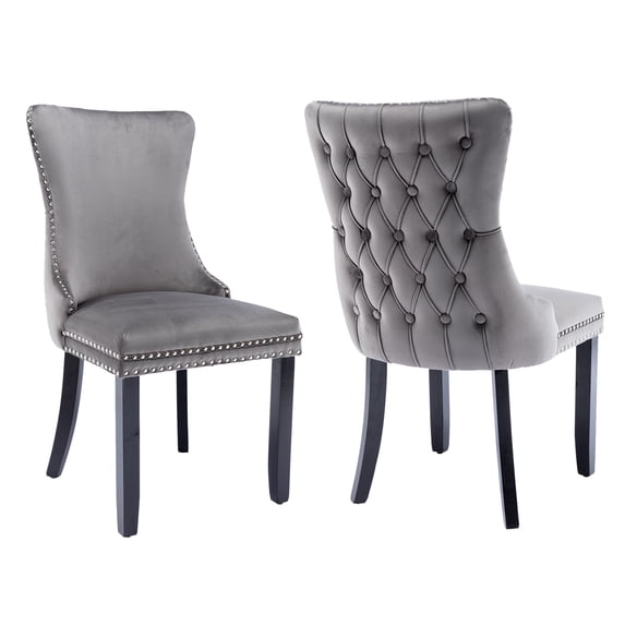 MIKIBAMA Set of 2 Gray Tufted Velvet Dining Chairs Solid Wood Frame for Dining Room