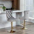 thumbnail image 1 of MIKIBAMA Set of 2 Gray Tufted Velvet Swivel Bar Stools, Adjustable 27-35 Inch Height Gold Leg Barstools with Back for Kitchen Island, 1 of 8