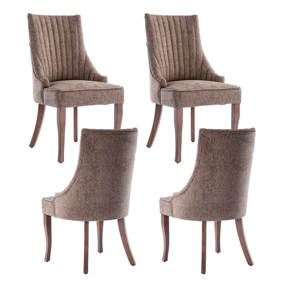 MIKIBAMA Set of 4 Brown Linen Channel Tufted Upholstered Dining Chairs Sturdy Solid Wood Legs for Dining Room