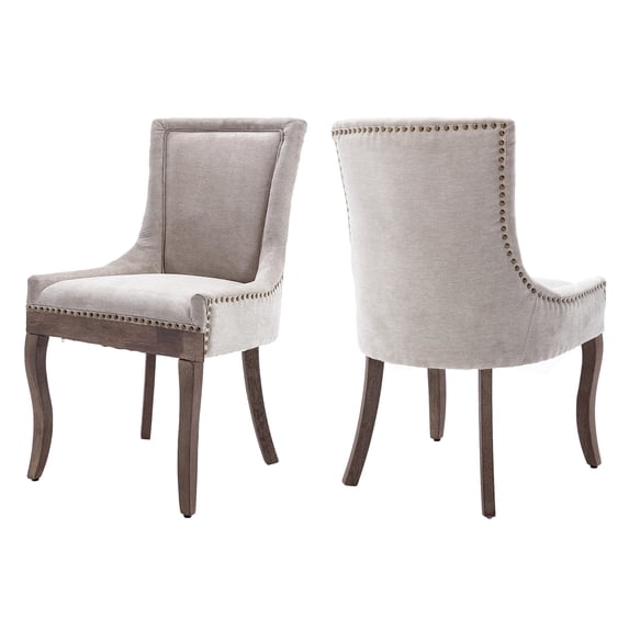 MIKIBAMA Upholstered Side Dining Chair, Beige Fabric, Set of 2