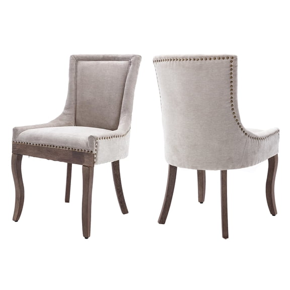 MIKIBAMA Upholstered Side Dining Chair, Beige Fabric, Set of 2