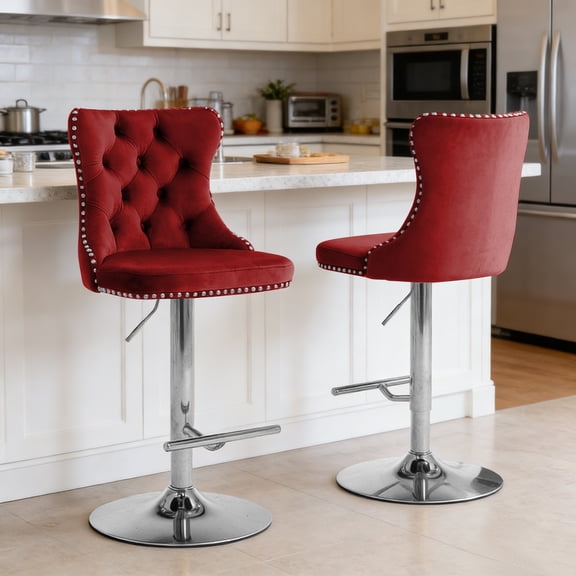 MIKIBAMA Swivel Velvet Barstools Adjusatble Seat Height from 25-33 Inch, Modern Upholstered Chrome base Bar Stools Set of 2