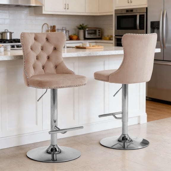 MIKIBAMA Swivel Velvet Barstools Adjusatble Seat Height from 25-33 Inch, Modern Upholstered Chrome base Bar Stools Set of 2