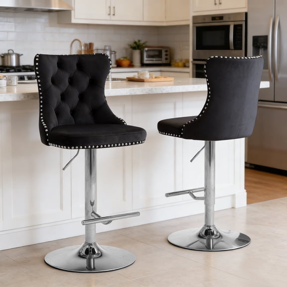 MIKIBAMA Swivel Velvet Barstools Adjusatble Seat Height from 25-33 Inch, Modern Upholstered Chrome base Bar Stools Set of 2