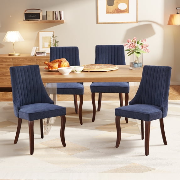 MIKIBAMA Upholstered Accent Chair for Dining Room with Curved Solid Wood Legs,Set of 4 (Blue)