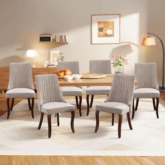 MIKIBAMA Upholstered Accent Chair for Dining Room with Curved Solid Wood Legs,Set of 6 (Beige)