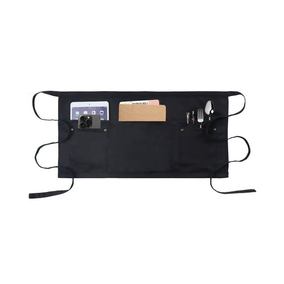 MIKIWELL Black Rivet Half Server Apron Restaurant Waiter Men's and Women's Work Clothes Multi pocket Apron