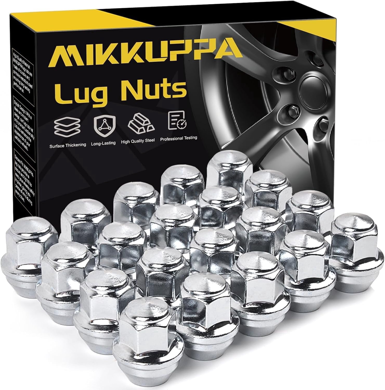 MIKKUPPA M12x1.5 OEM Wheel Lug Nuts, One-Piece Chrome Large Acorn Seat Nuts, Replacement for 2001-2024 Ford Escape, 2000-2021 Focus, 2006-2018 Fusion Factory Wheels