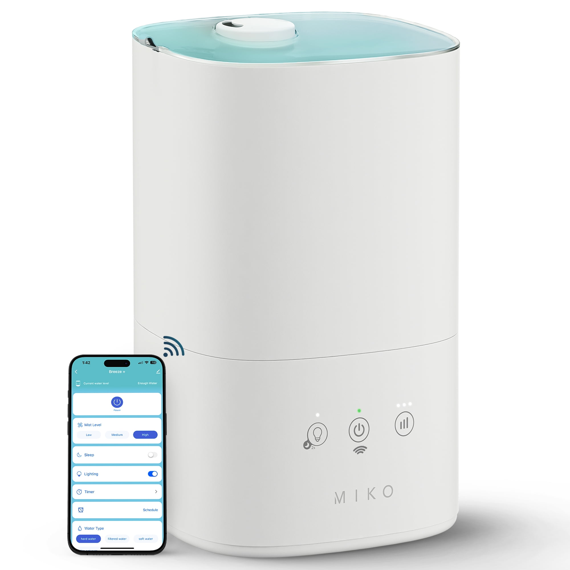 MIKO Smart Humidifier with App Control Ultra-Quiet, Top-Fill