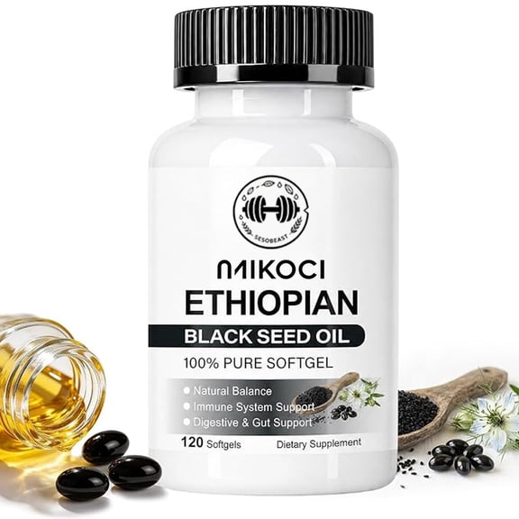 MIKOCI Ethiopian Black Seed Oil Softgels| High-Potency 4.6% Thymoquinone | Natural Energy, Digestive & Immune Support