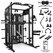 Mikolo Horus Smith Machine & Functional Trainer, 2×2"Uprights (33 Holes), Dual 128LBS Weight Stack, Dual High/Low Cables, Full Body Workout Home Gym