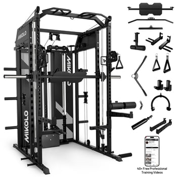 Mikolo Horus Smith Machine & Functional Trainer, 2×2"Uprights (33 Holes), Dual 128LBS Weight Stack, Dual High/Low Cables, Full Body Workout Home Gym