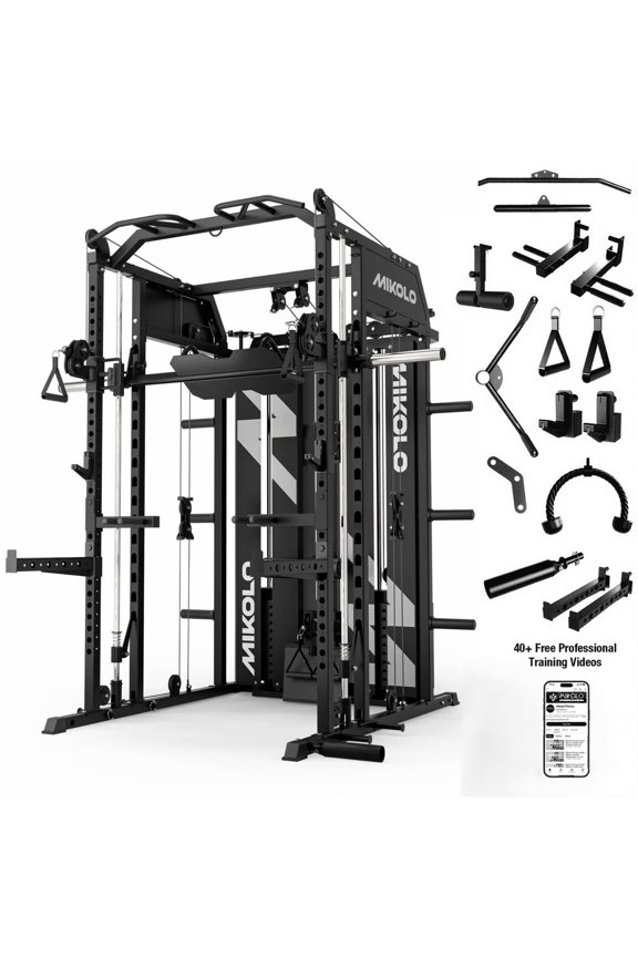 Horus Smith Machin & Functional Trainer, 2×2"Uprights (33 Holes), Dual 128LBS Weight Stack, Centralized Resistance Lat & Row System, Full Body Workout Home Gym