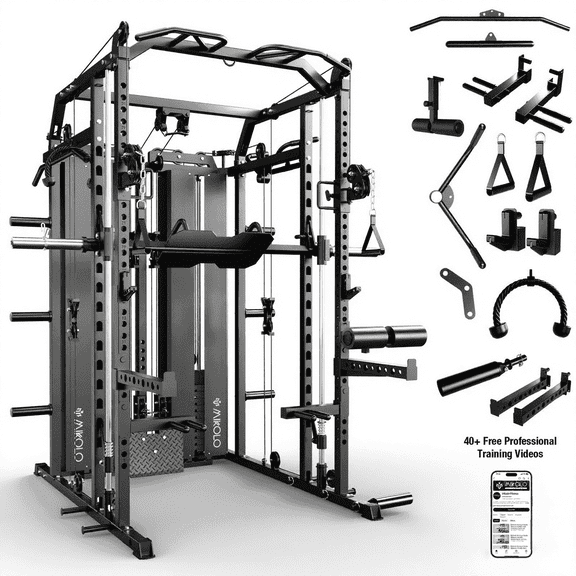 Mikolo Horus Functional Trainer & Smith Machine, 2×2"Uprights (33 Holes), Dual 132LBS Weight Stack, Dual High/Low Cables, Full Body Workout Home Gym
