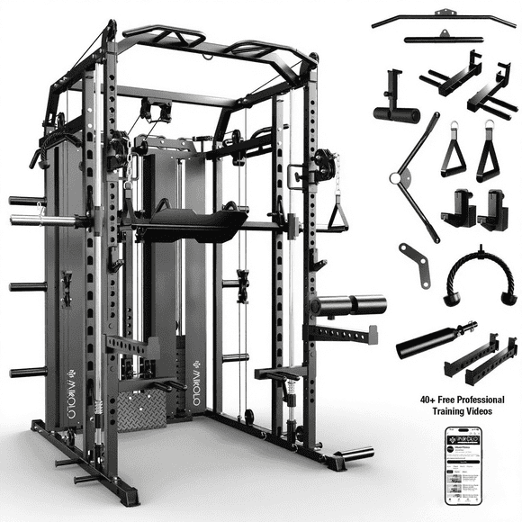 Mikolo Horus Functional Trainer & Smith Machine, 2×2"Uprights (33 Holes), Dual 132LBS Weight Stack, Dual High/Low Cables, Full Body Workout Home Gym